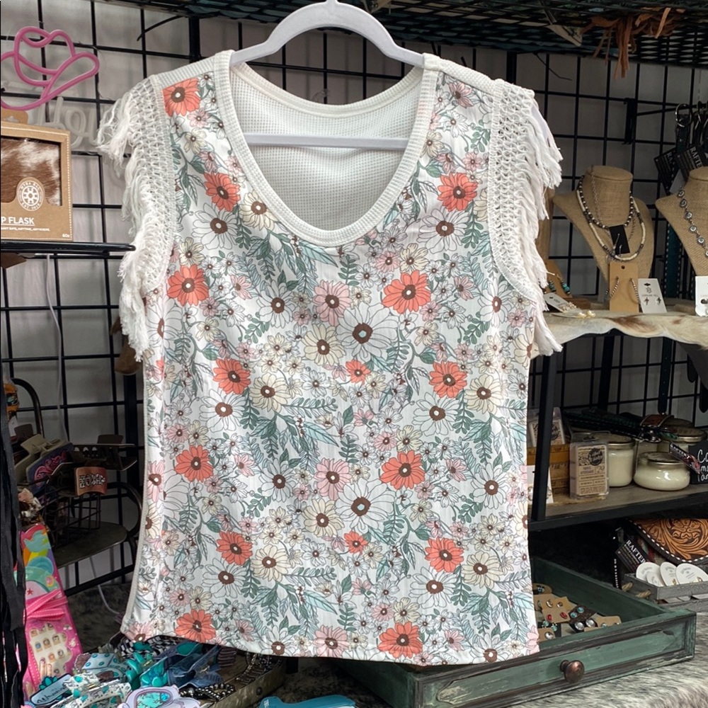 Ruffled Cream Blouse with Crochet Sleeves
